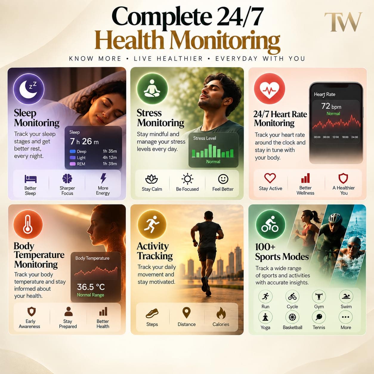 Theera Pro peach — 13 health monitoring features