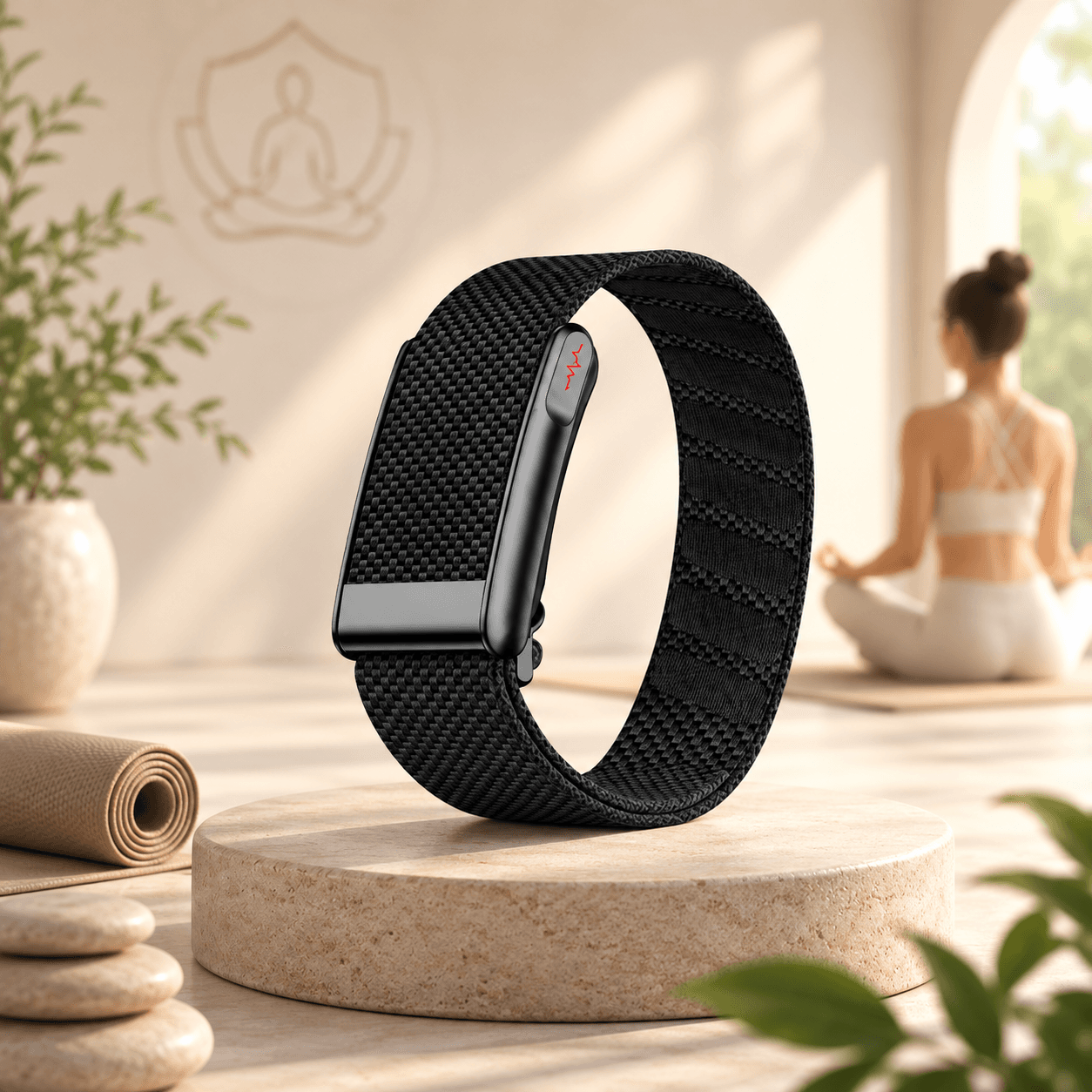 Theera TW Pro Black fitness band in an all-black carbon weave finish